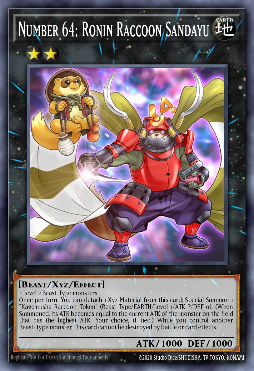 Number 64: Ronin Raccoon Sandayu Yu-Gi-Oh card