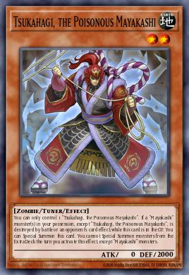 Tsukahagi, the Poisonous Mayakashi Yu-Gi-Oh card